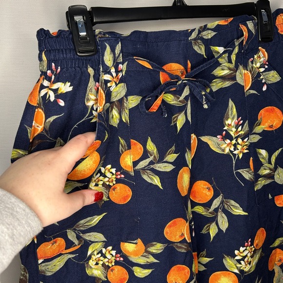 LOFT Navy Blue‎ Orange Citrus Linen Blend Cropped Wide Leg Pants Women M Petite - Picture 3 of 9